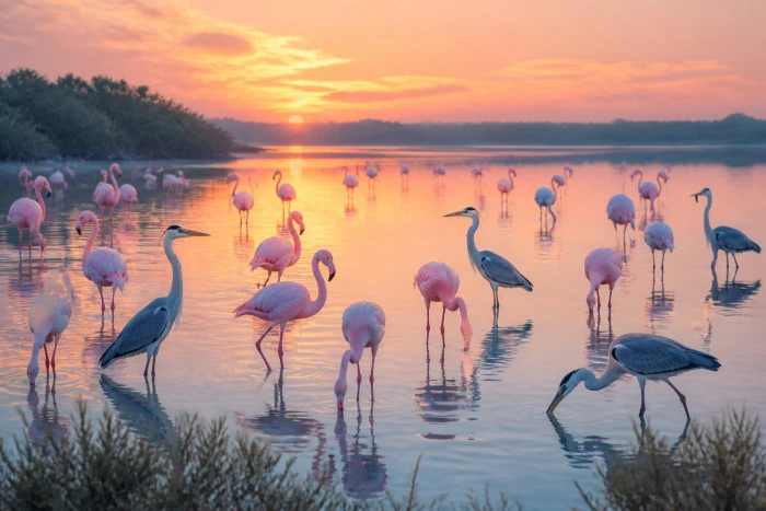 flamands roses à la pointe du Salaison